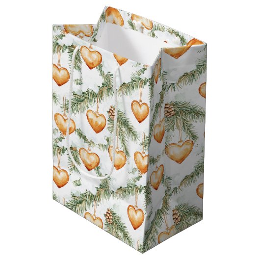 Sac Cadeau Moyen Creamy Caramel Hearts Christmas Tree Branches (Devant Angle)