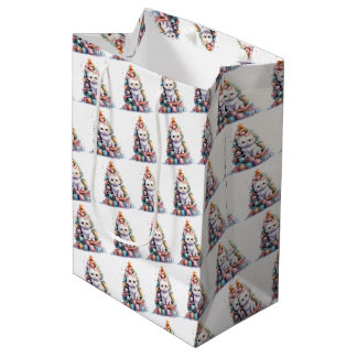 Sac Cadeau Moyen Créez votre propre arbre de Noël coloré et chat mi