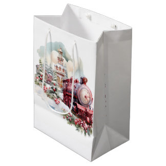 Sac Cadeau Moyen Créez Votre Propre Train de Noël Rouge