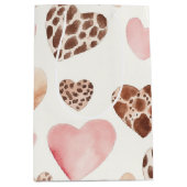 Sac Cadeau Moyen Crème Brown rose Leopard Coeurs animaux Anniversai (Devant)