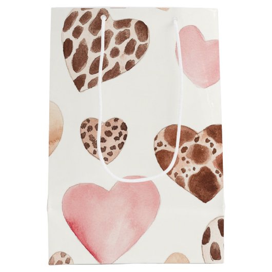 Sac Cadeau Moyen Crème Brown rose Leopard Coeurs animaux Anniversai (Dos)