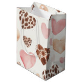 Sac Cadeau Moyen Crème Brown rose Leopard Coeurs animaux Anniversai (Dos Angle)