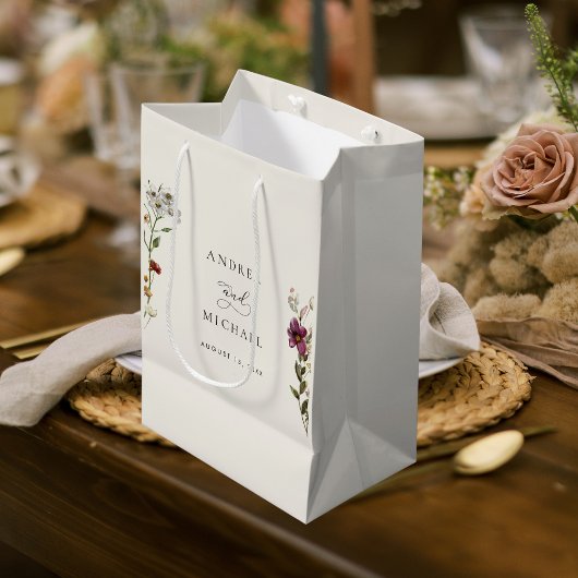 Sac Cadeau Moyen Crème d'ivoire Fleur sauvage rustique Mariage roma