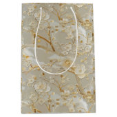 Sac Cadeau Moyen Crème florale dorée chic (Devant)