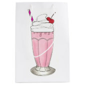 Sac Cadeau Moyen Crème glacée Shoppe fraise rose Milkshake Foin (Devant)