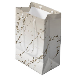 Sac Cadeau Moyen Crème Or Pailleté Marbre Paillettes Mariage