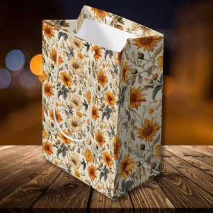 Sac Cadeau Moyen Crème Orange Marron Fleur Séchée Vintage