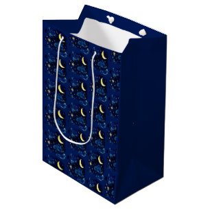 Sac Cadeau Moyen Croissant de Lune Étoiles Céleste Bleu Halloween