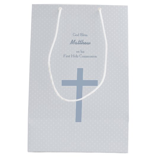 Sac Cadeau Moyen Croix Bleue Pastel Communion (Dos)