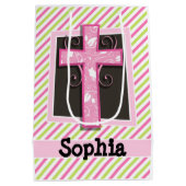 Sac Cadeau Moyen Croix rose sur les rayures vert rose et citron ver (Dos)