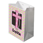 Sac Cadeau Moyen Croix rose sur les rayures vert rose et citron ver (Dos Angle)