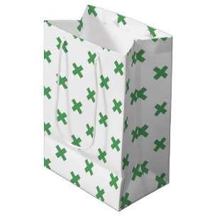 Sac Cadeau Moyen Croix verte coutures sur blanc