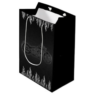 Sac Cadeau Moyen Cuir noir chrome argenté moto parti de motard
