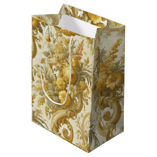 Sac Cadeau Moyen Culte d'or - Coussin floral baroque (Devant Angle)