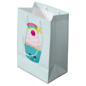 Sac Cadeau Moyen Cupcake bleu mignon avec visage Kawaii (Dos Angle)