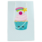 Sac Cadeau Moyen Cupcake bleu mignon avec visage Kawaii (Devant)
