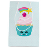 Sac Cadeau Moyen Cupcake bleu mignon avec visage Kawaii (Dos)