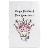 Sac Cadeau Moyen cupcake rose avec bougies d'anniversaire personnal (Dos)
