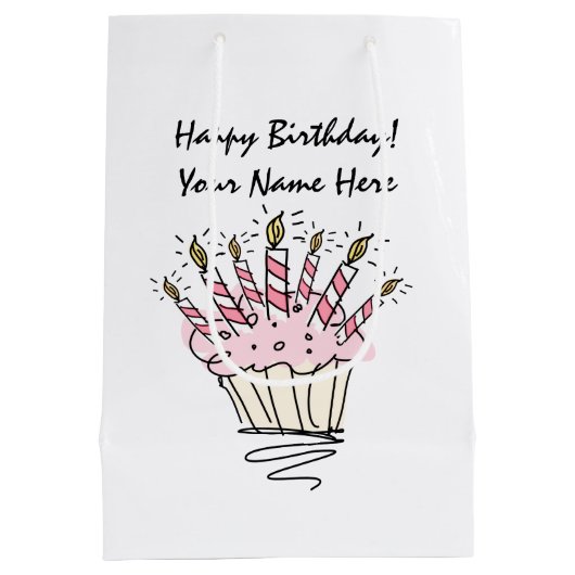 Sac Cadeau Moyen cupcake rose avec bougies d'anniversaire personnal (Dos)