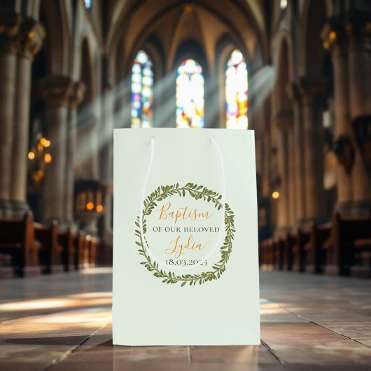 Sac Cadeau Moyen Custom Baptism Olive Wreath