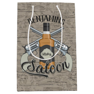 Sac Cadeau Moyen Custom Cowboy Revolver Gun Whiskey Saloon