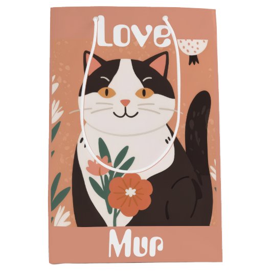 Sac Cadeau Moyen Custom Cute Cat with Mur and Love (Devant)