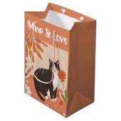 Sac Cadeau Moyen Custom Cute Smiling Cat with Mur & Love Text  (Devant Angle)