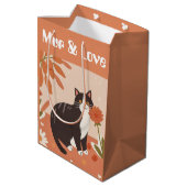 Sac Cadeau Moyen Custom Cute Smiling Cat with Mur & Love Text  (Dos Angle)