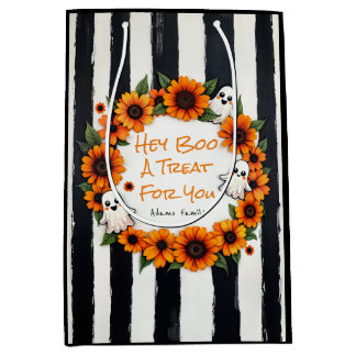 Sac Cadeau Moyen Custom Hey Boo Trick Ou Treat Ghost Floral Design