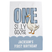 Sac Cadeau Moyen Custom Modern Blue One Silly Goose First Birthday (Dos)