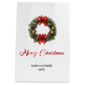 Sac Cadeau Moyen Custom name Christmas wreath holiday gift bag idea (Dos)