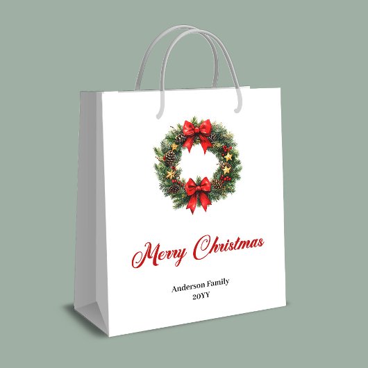 Sac Cadeau Moyen Custom name Christmas wreath holiday gift bag idea
