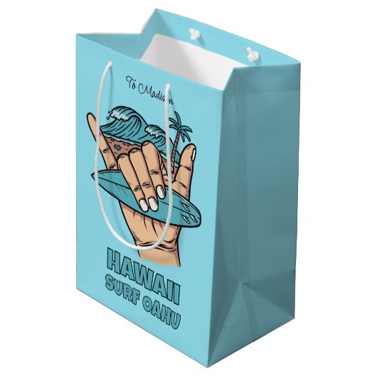 Sac Cadeau Moyen Custom Name & Location Surf Shaka (Dos Angle)