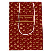 Sac Cadeau Moyen Custom Name Red and Gold Reindeer Gift Bag (Dos)