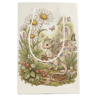 Sac Cadeau Moyen Cute Baby Dragon Gardening in Fairytale Cottage