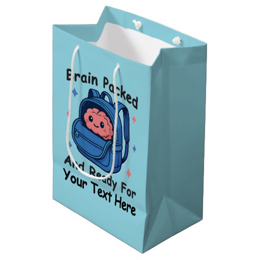 Sac Cadeau Moyen Cute Back-to-School Customizable “Brain Ready" (Devant Angle)