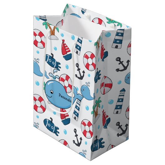 Sac Cadeau Moyen Cute baleine Cute Nautical Custom (Devant Angle)