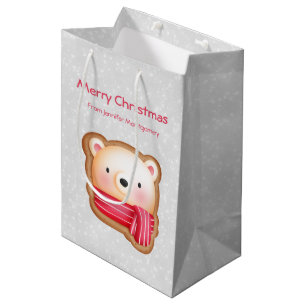 Sac Cadeau Moyen Cute Bear Face Red Scarf et Rosy Cheeks Christmas