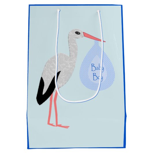Sac Cadeau Moyen Cute Blue Baby Boy Stork (Dos)
