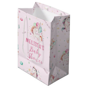 Sac Cadeau Moyen Cute Boho Unicorns Floral Baby shower rose