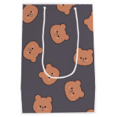 Sac Cadeau Moyen Cute Brown Teddy Bear Face Pattern Dark Blue (Dos)