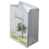 Sac Cadeau Moyen Cute Bunny Meadow with Tree Birthday (Devant Angle)