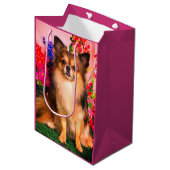 Sac Cadeau Moyen Cute Chihuahua Amide Spring Flowers (Devant Angle)