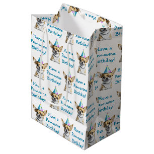 Sac Cadeau Moyen Cute Chihuahua en Casquette d'anniversaire