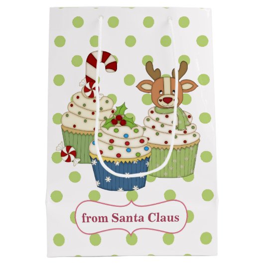Sac Cadeau Moyen Cute Christmas Cupcake Polkadot Personnalisé (Dos)