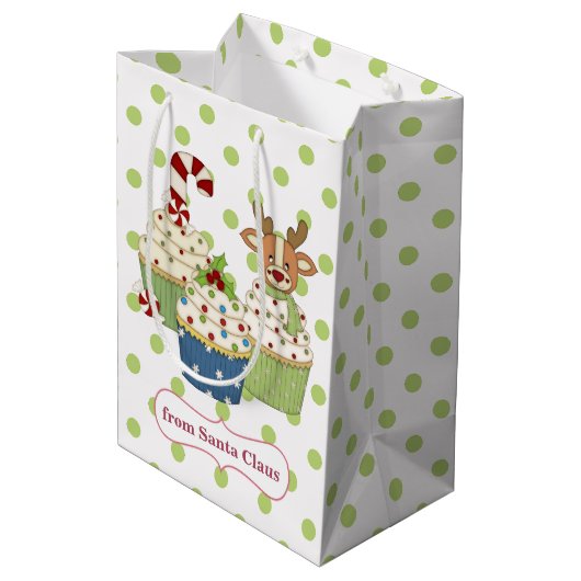 Sac Cadeau Moyen Cute Christmas Cupcake Polkadot Personnalisé (Dos Angle)