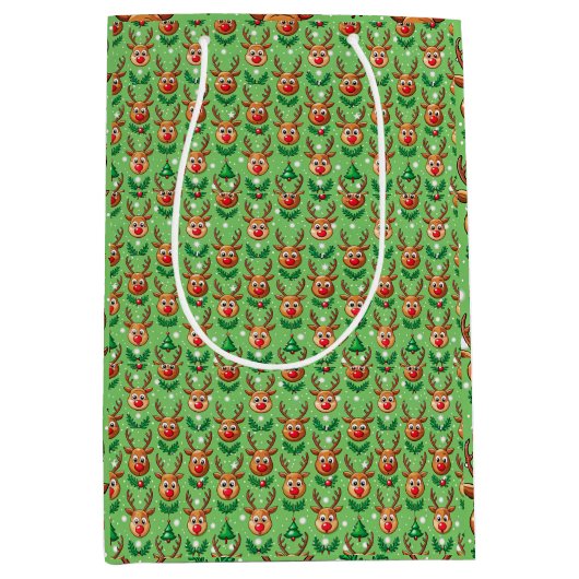 Sac Cadeau Moyen Cute Christmas Gift Bag–Deer, Trees & Holly (Devant)