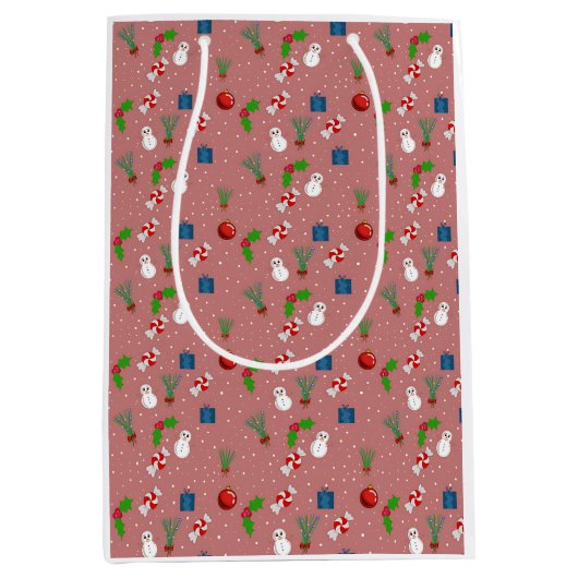 Sac Cadeau Moyen Cute Christmas Pattern Gift Bag | Snowmen (Devant)