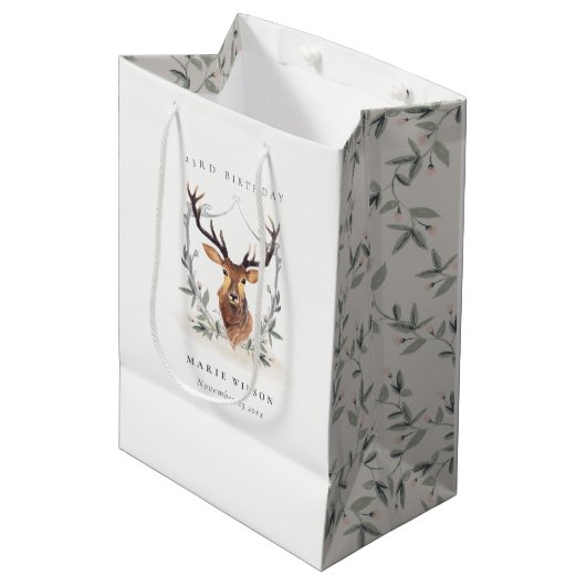 Sac Cadeau Moyen Cute Dusky Deer Floral Crest N'Importe Quel Âge An (Devant Angle)