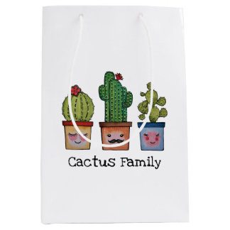 Sac Cadeau Moyen Cute Famille Cactus En Aquarelle